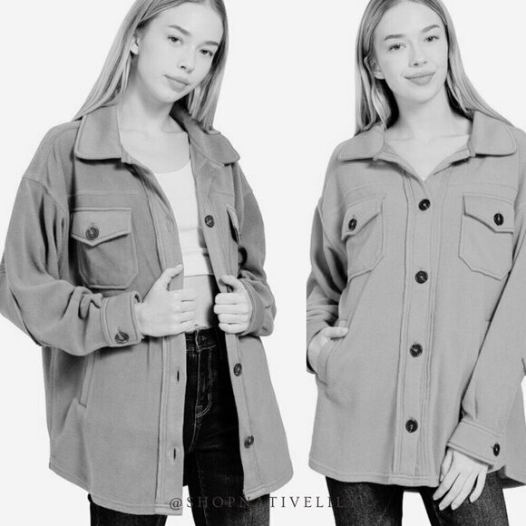 NWT Zenana Women's Oversized Basic Cozy Fleece Shacket | Sz Large | Rust Red - Picture 4 of 6